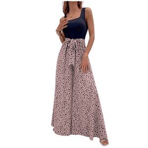 Dalmatian Print Wide-Leg Belted Jumpsuit - Size Large (8/10)